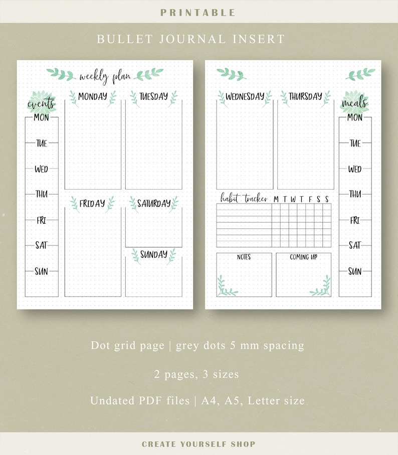 Printable Weekly Bullet Journal Bullet Journal Pages Weekly - Etsy