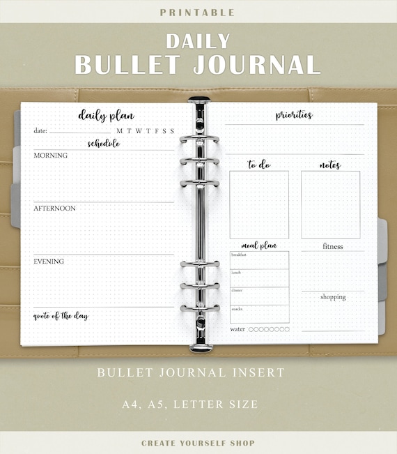 Daily bullet journal printable daily planner bullet journal | Etsy