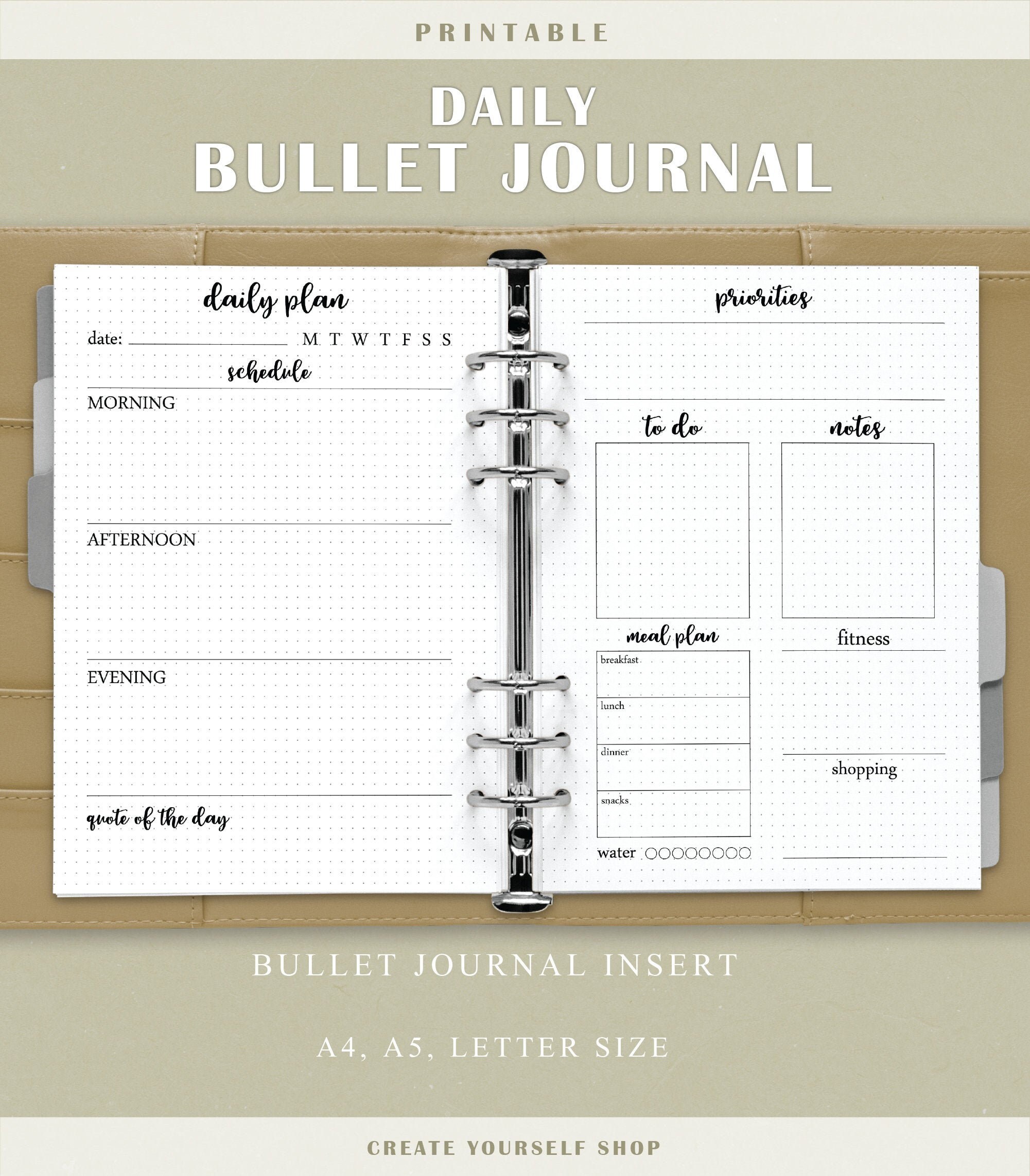 Bullet Journal Printable Daily Plan