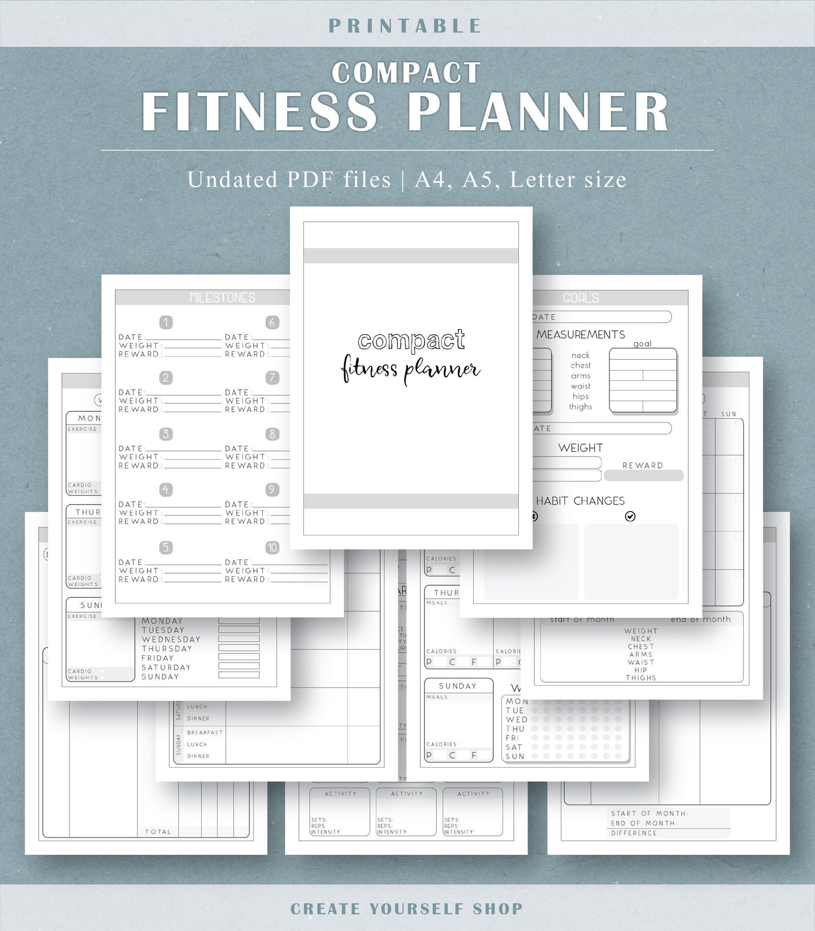 Fitness Planner Printable Fitness Goal Planner, Fitness Journal