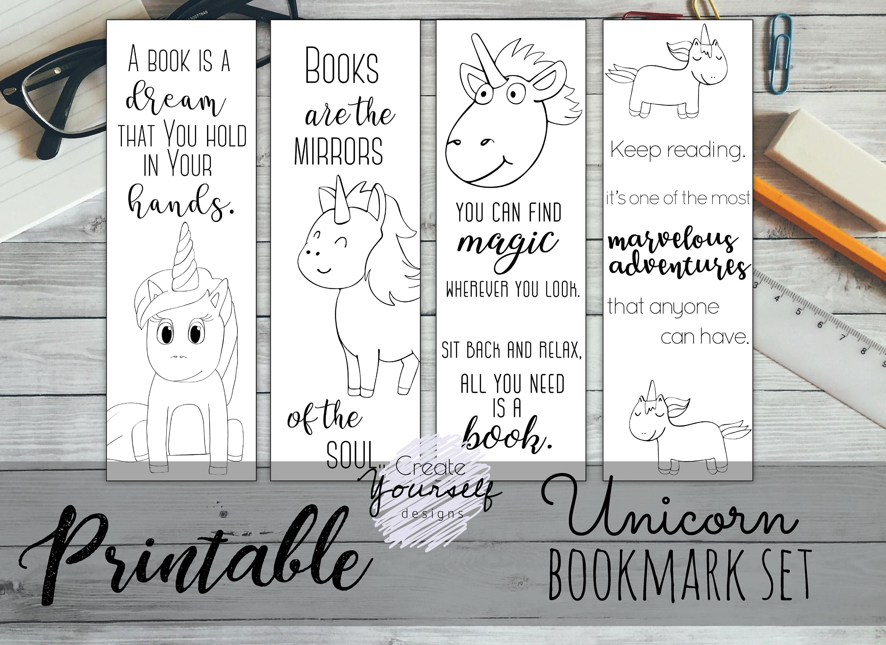 printable unicorn bookmark set coloring bookmark coloring etsy