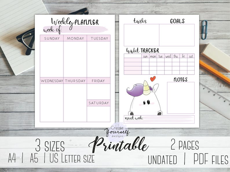 Weekly planner printable unicorn planner unicorn print | Etsy