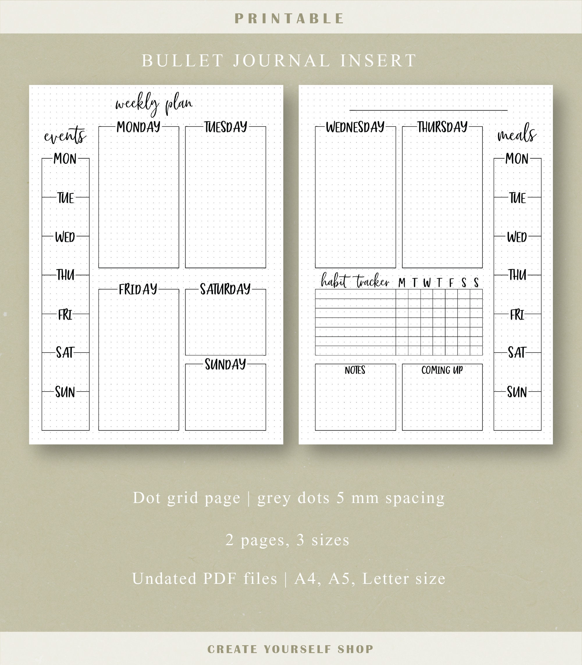 Weekly bullet journal printable bullet journal pages weekly | Etsy