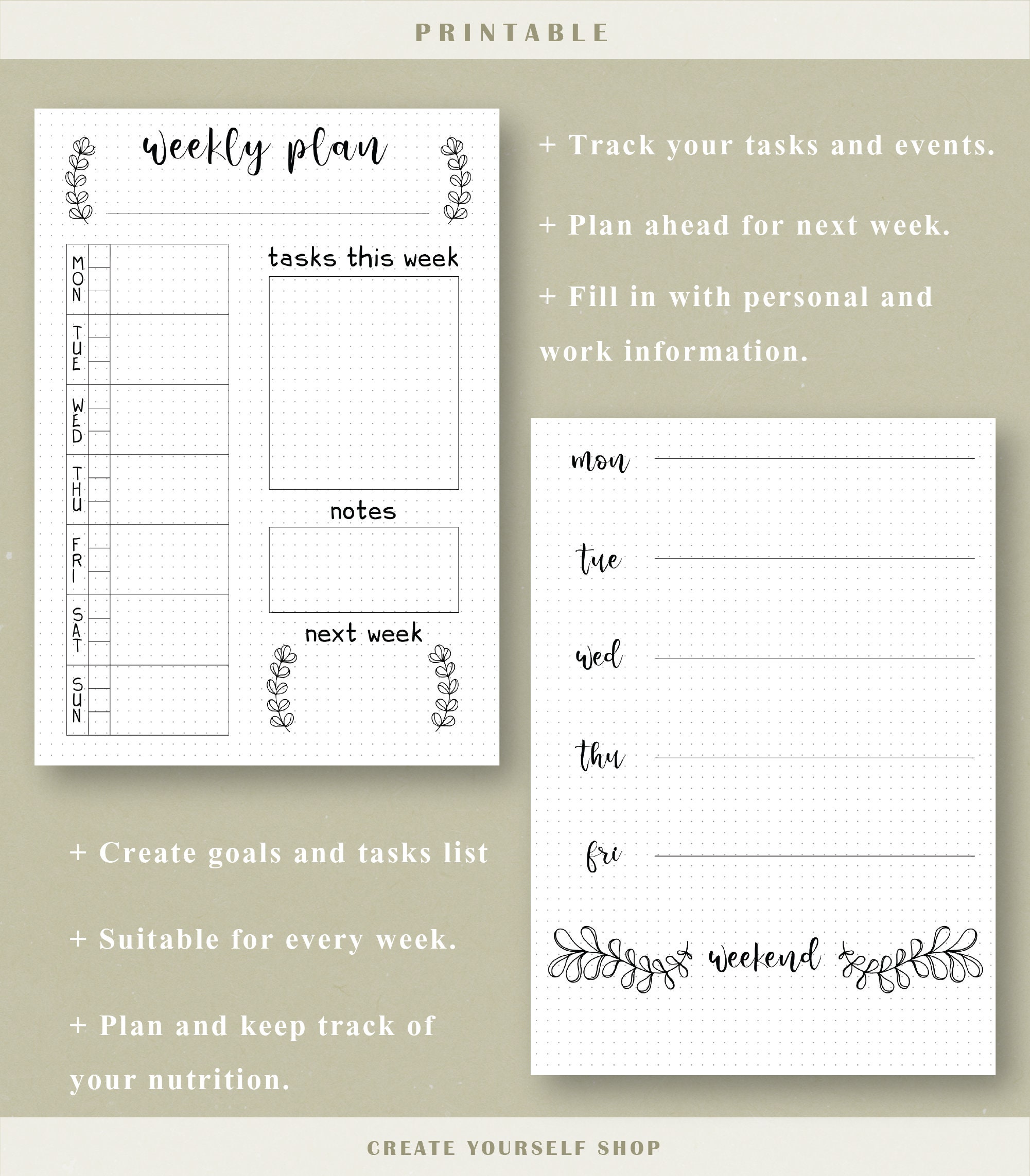 Weekly Journal Printable Journal Pages, Weekly Planner, Planner Insert ...