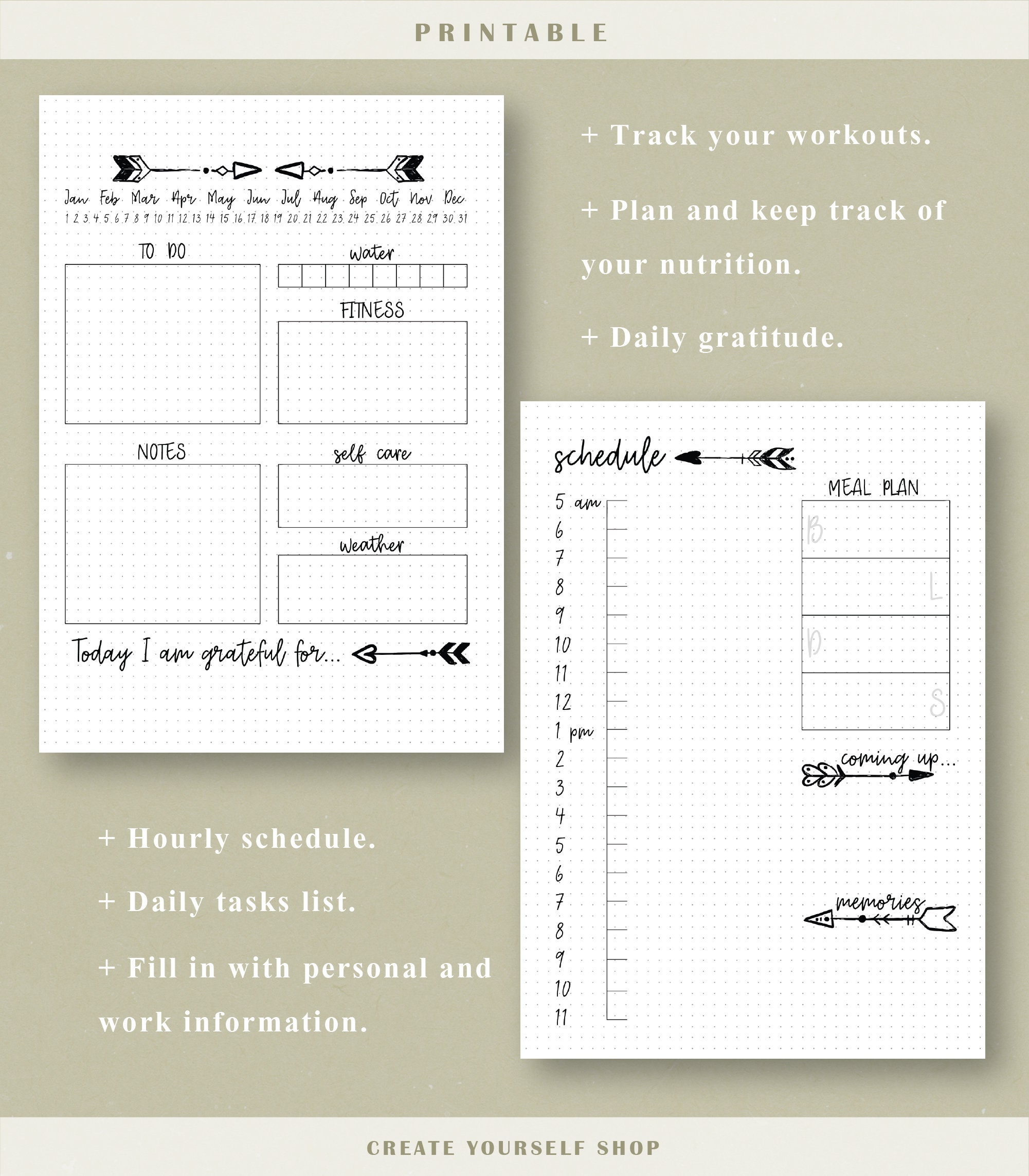 Bullet journal daily printable daily planner bullet journal | Etsy