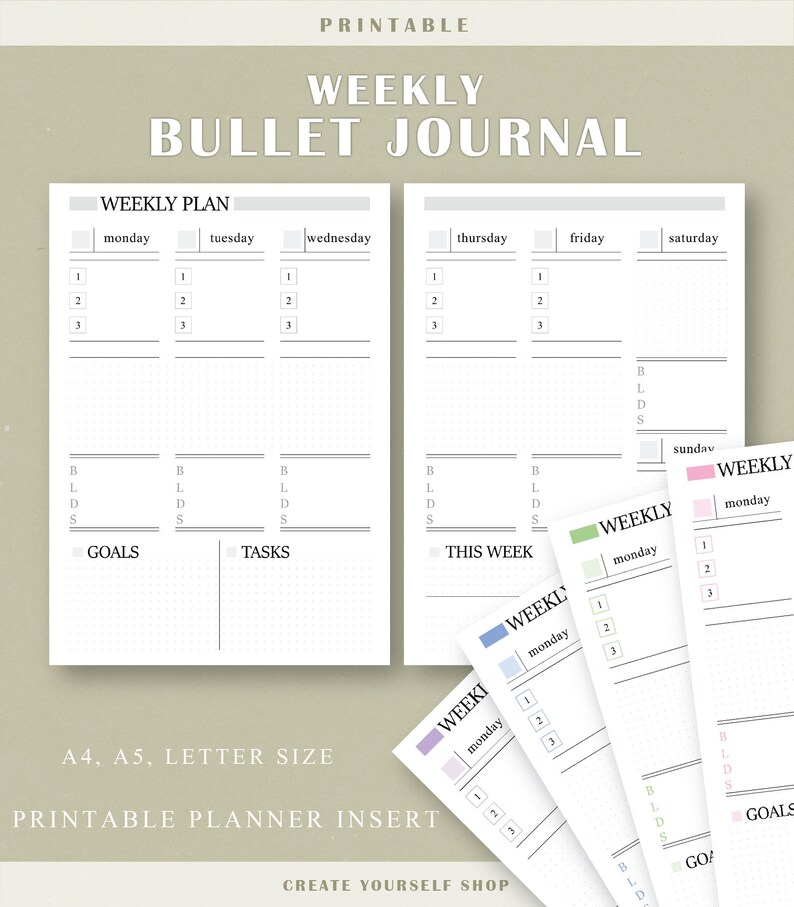 Printable Bullet Journal Bullet Journal Pages Weekly - Etsy