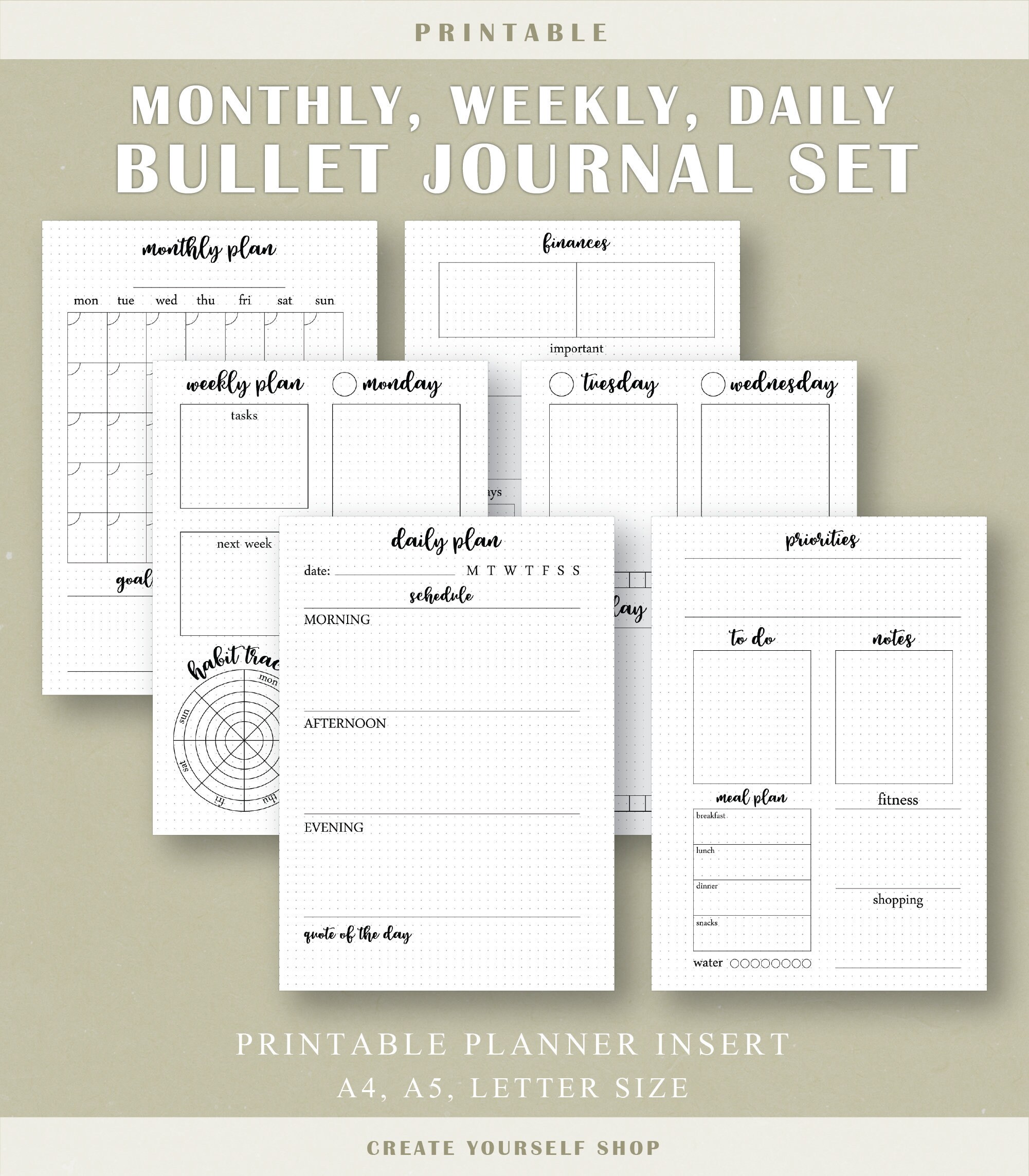 Bullet journal starter kit printable weekly planner daily | Etsy