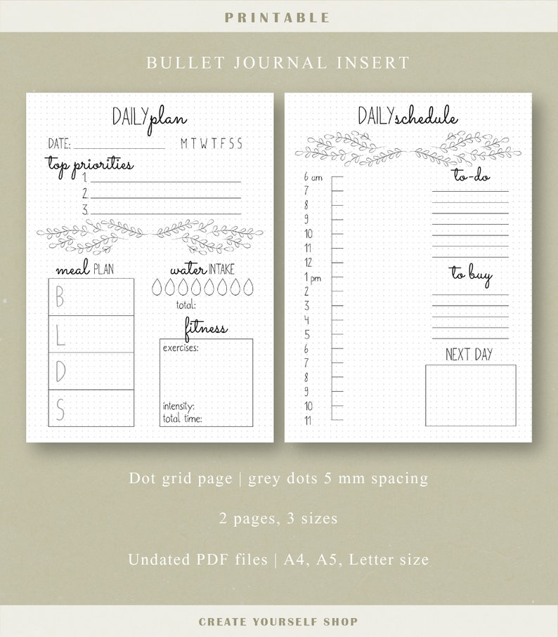 Bullet Journal Printable Daily Planner Bullet Journal - Etsy