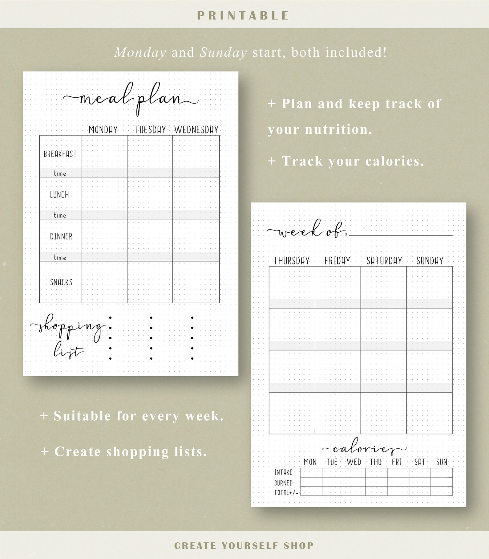 Meal Planner Printable Bullet Journal Page Printable - Etsy