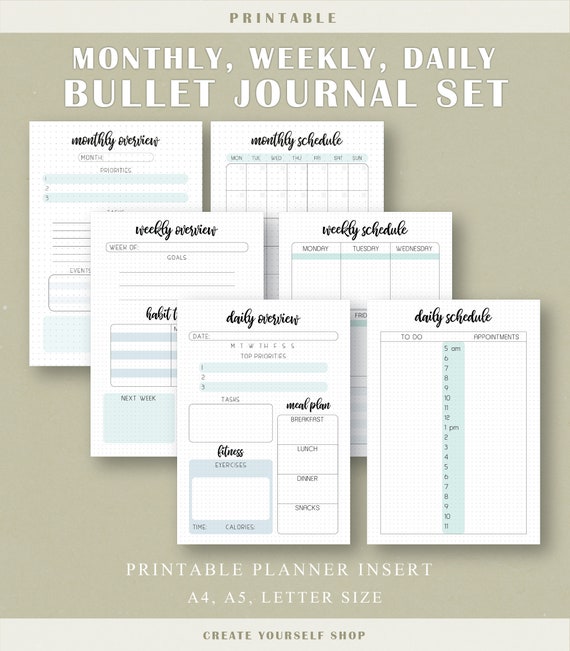 Printable Bullet Journal Planner Insert Weekly Planner - Etsy
