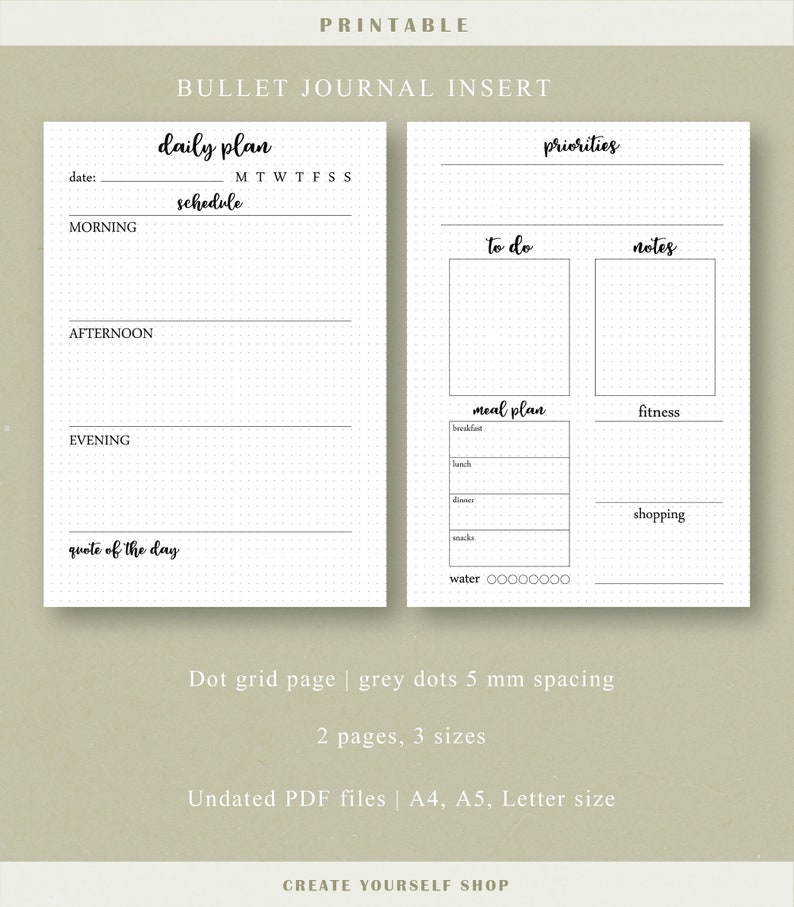 Daily Bullet Journal Printable Daily Planner Bullet Journal - Etsy