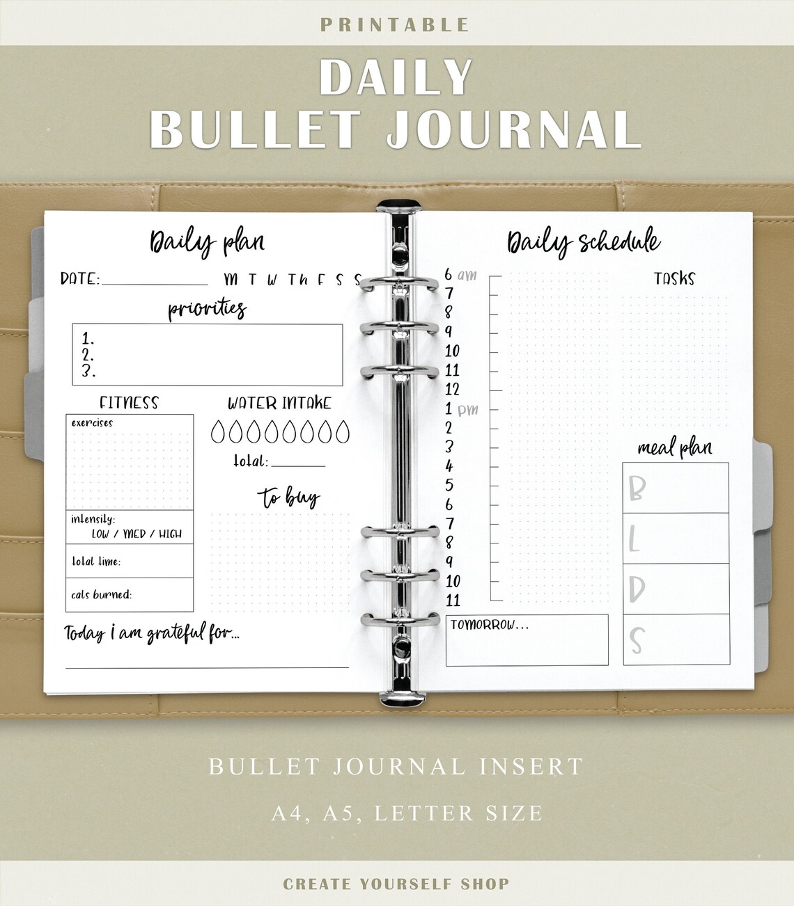 Daily Bullet Journal Printable Daily Planner Bullet Journal - Etsy