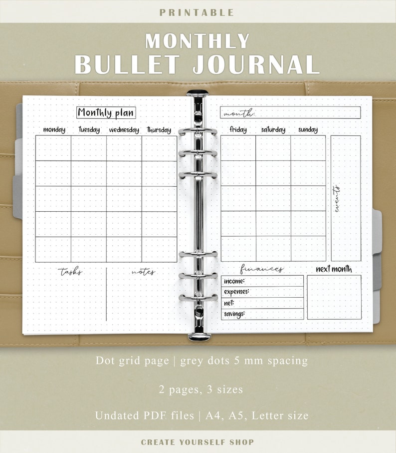 Bullet Journal Starter Kit Planner Insert Set Weekly - Etsy