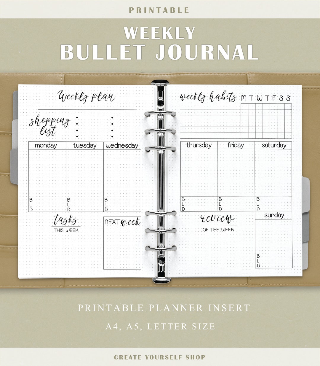 Weekly Bullet Journal Printable Bullet Journal Pages Weekly - Etsy