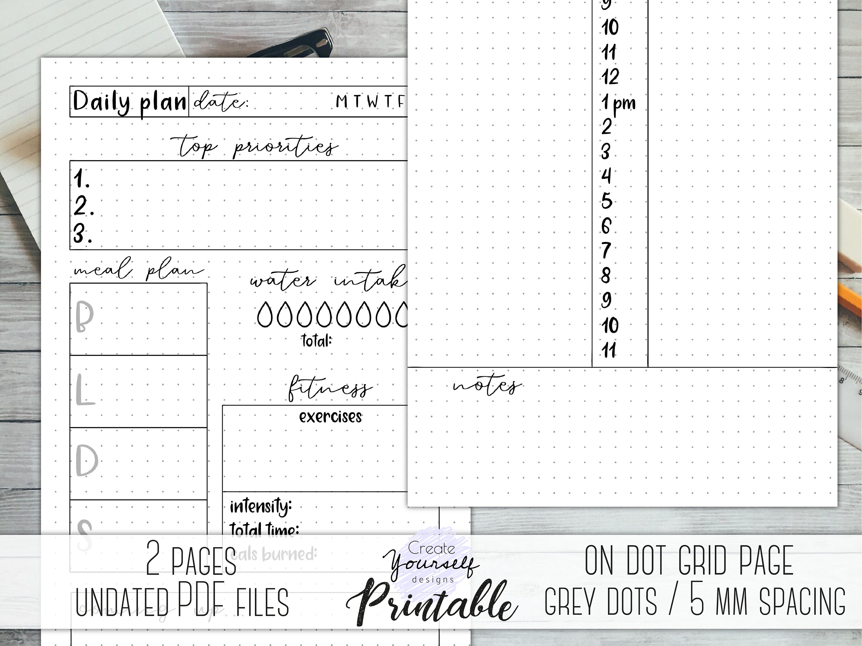 Daily Journal Printable - Daily Planner, Journal Template, Dot Grid ...