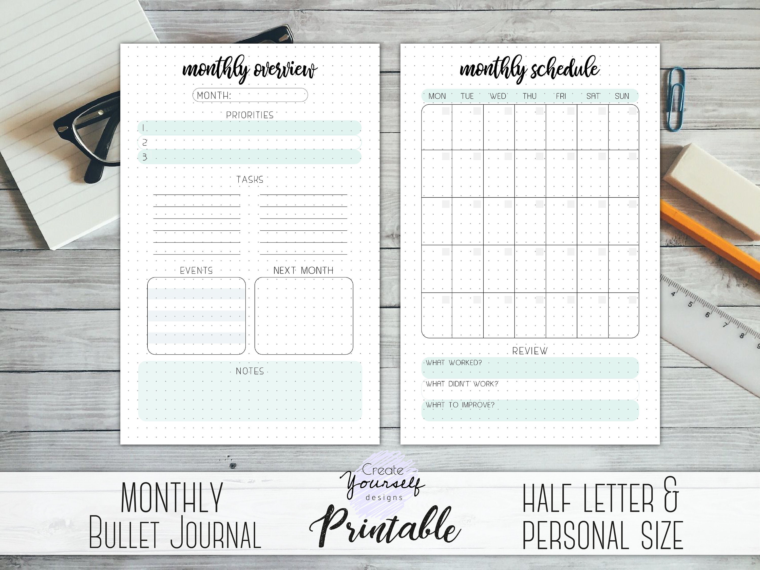 Monthly bullet journal printable planner insert monthly | Etsy