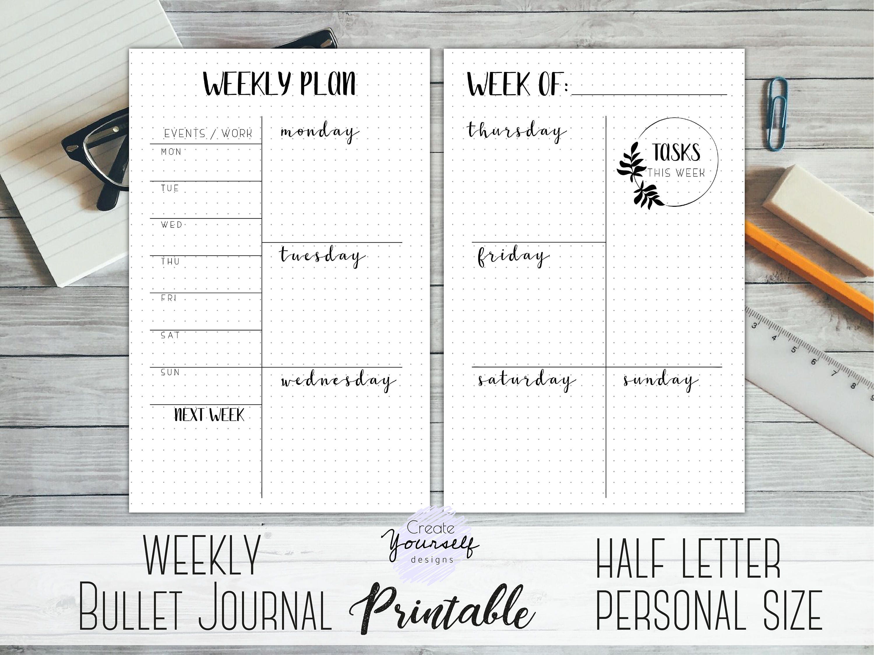 Bullet Journal Printable Printable Planner Weekly Planner - Etsy