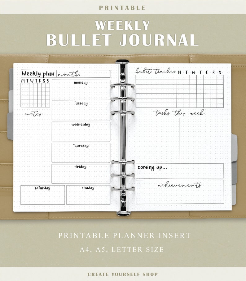 Weekly Bullet Journal Printable Planner Insert Printable - Etsy