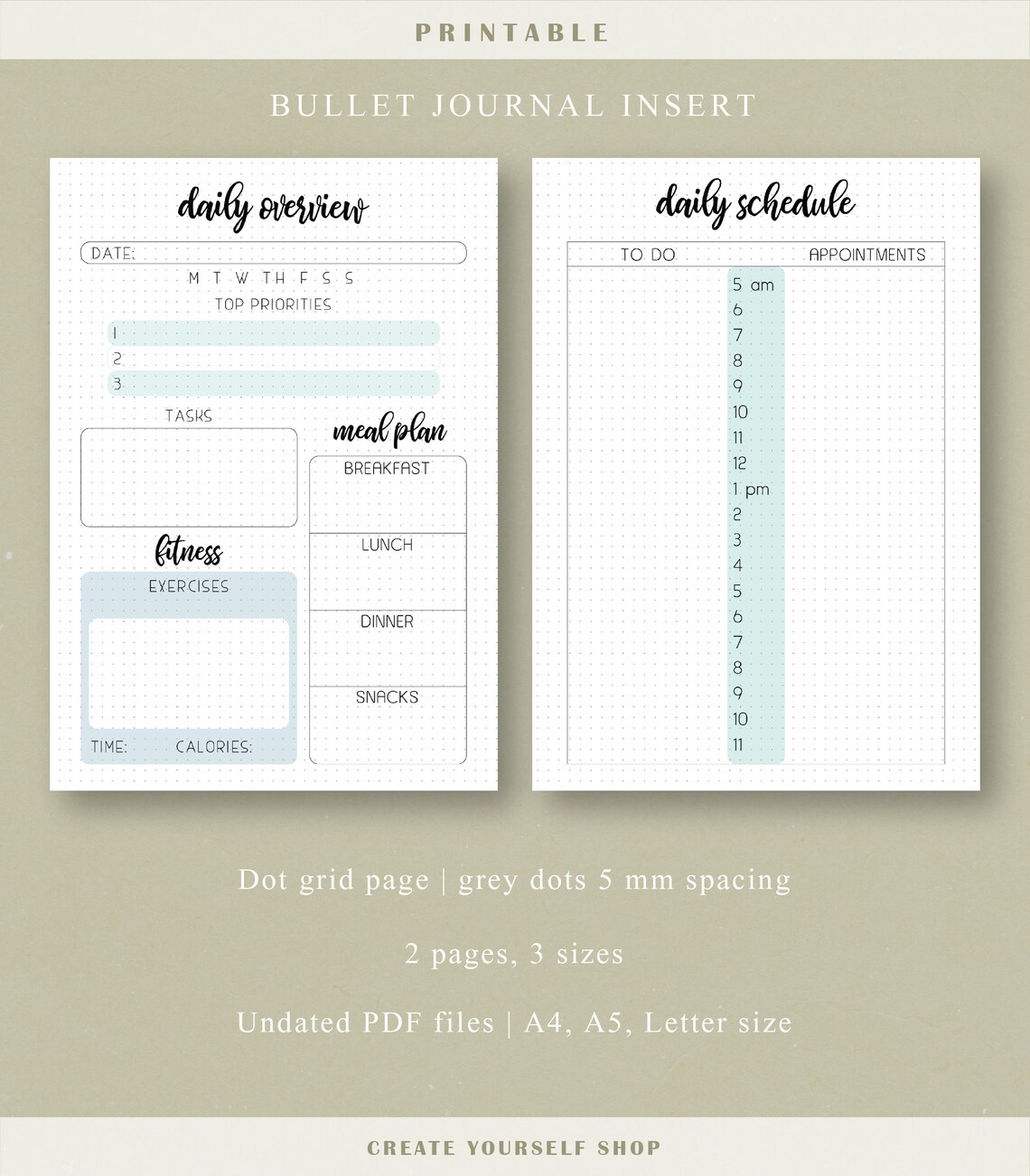 Printable daily bullet journal daily log daily planner | Etsy