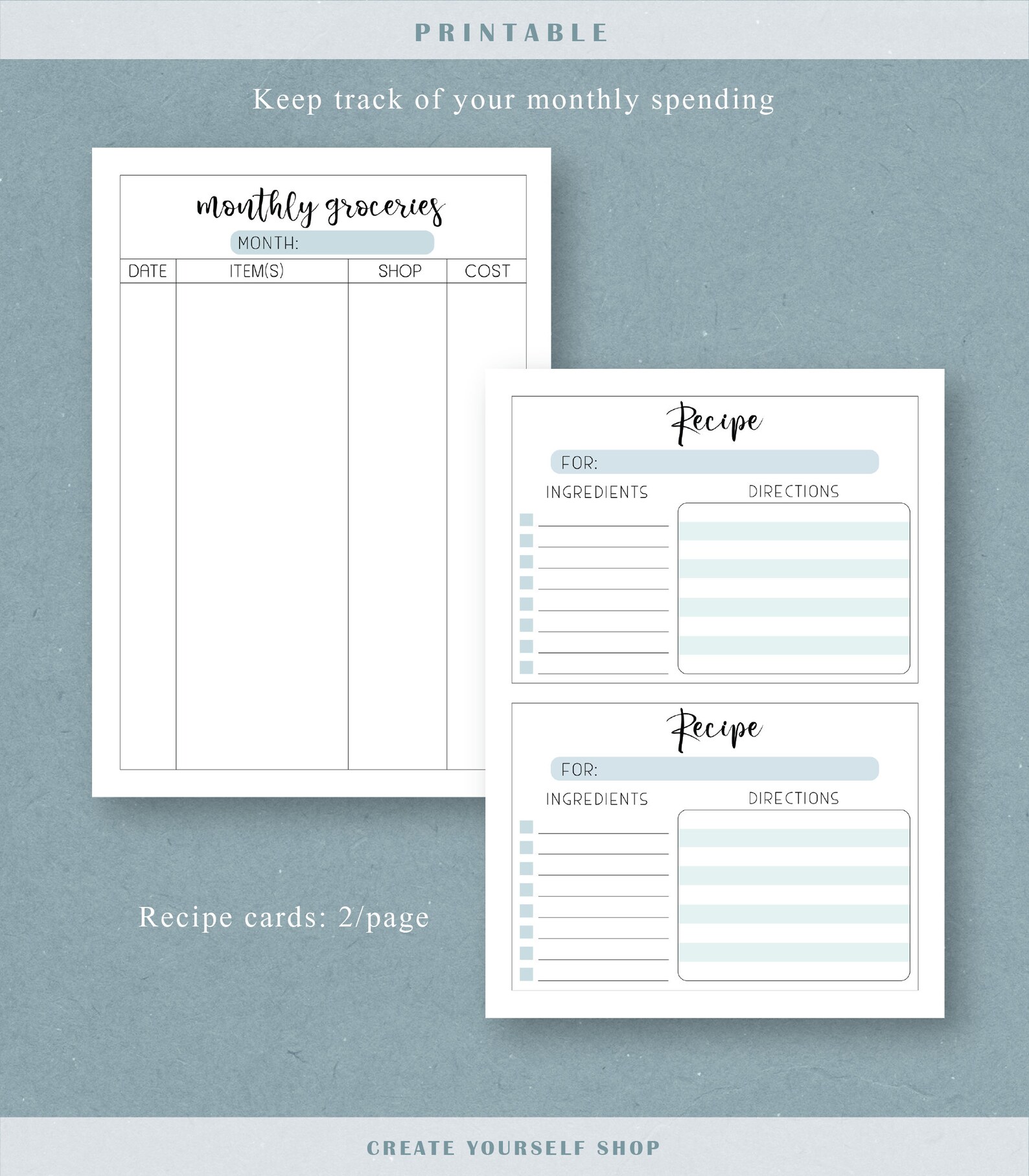 Compact Meal Planner Printable Meal Planner Kit Grocery - Etsy