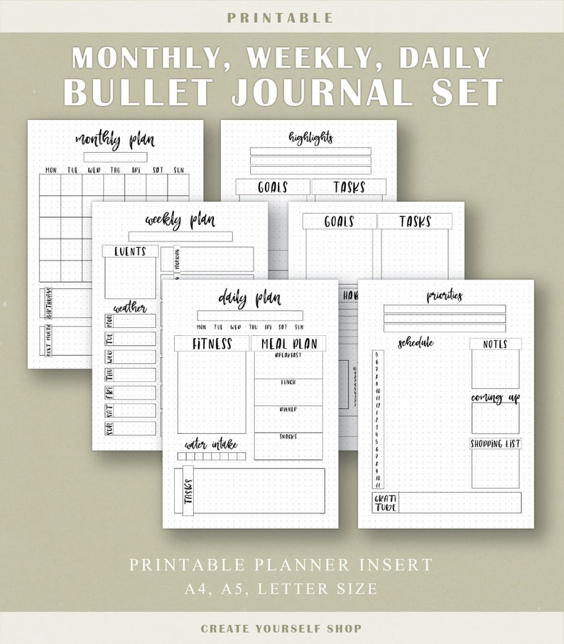 Bullet Journal Starter Kit Planner Insert Weekly Planner | Etsy