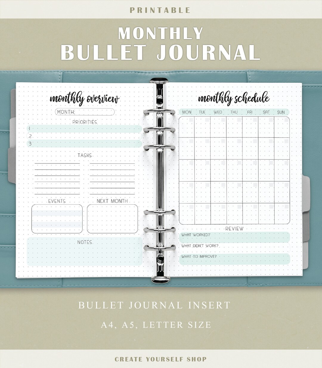 Printable Monthly Journal - Monthly Log, Monthly Planner, Dot Grid ...