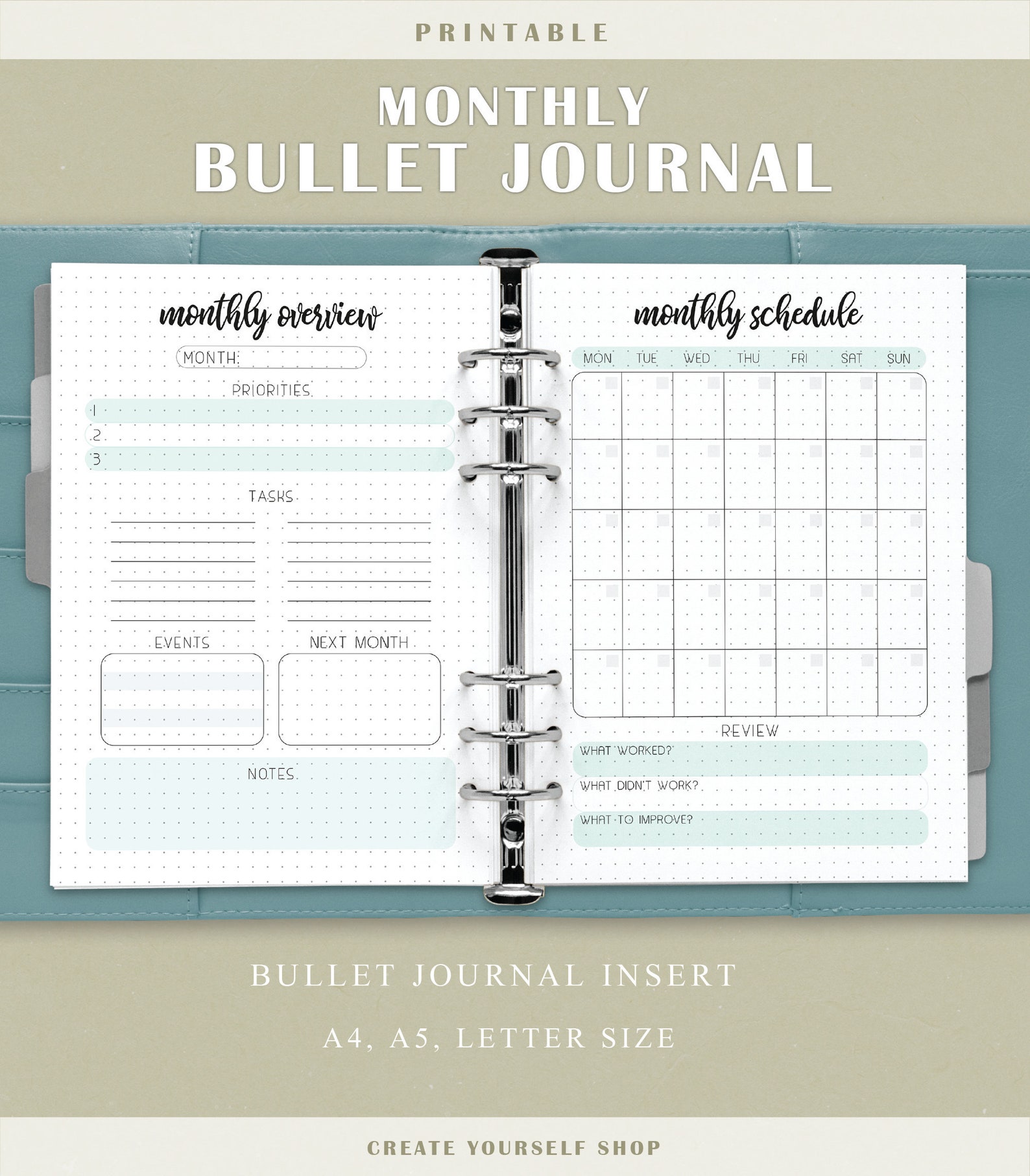 Printable monthly bullet journal monthly log monthly | Etsy