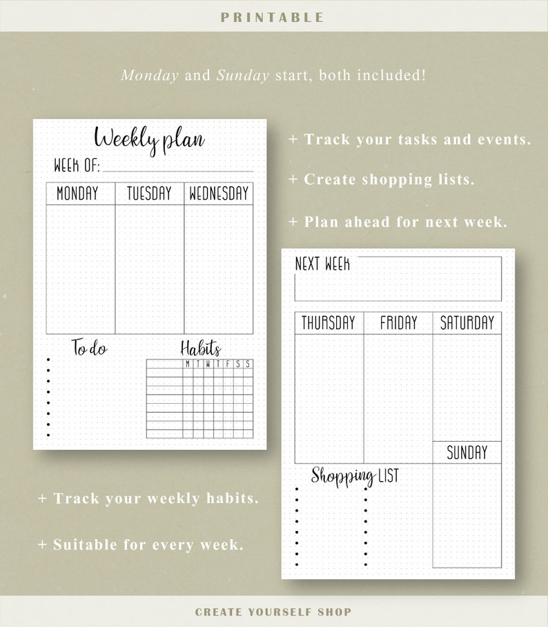 Printable Weekly Journal Bujo Planner Insert Journal - Etsy