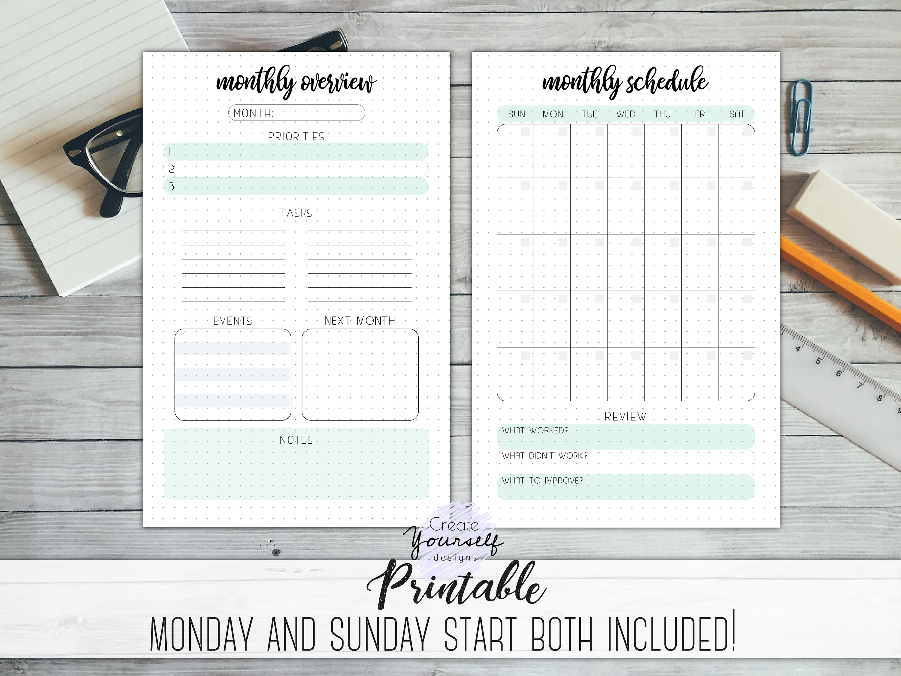 Monthly Journal Printable - Planner Insert, Monthly Planner, Dot Grid ...