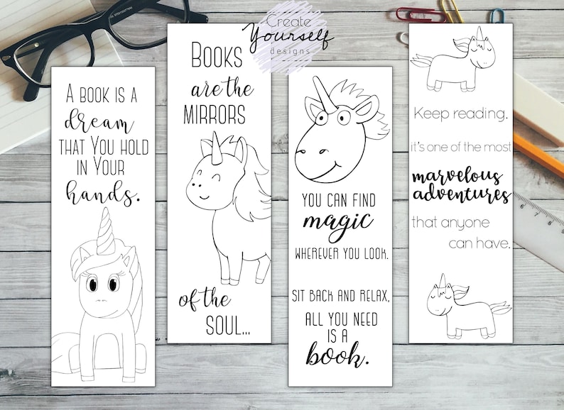 printable unicorn bookmark set coloring bookmark coloring etsy