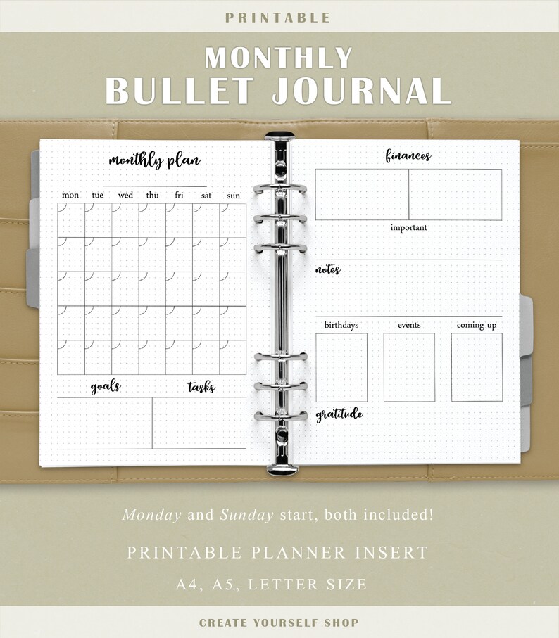 Bullet Journal Starter Kit Printable Weekly Planner Daily - Etsy