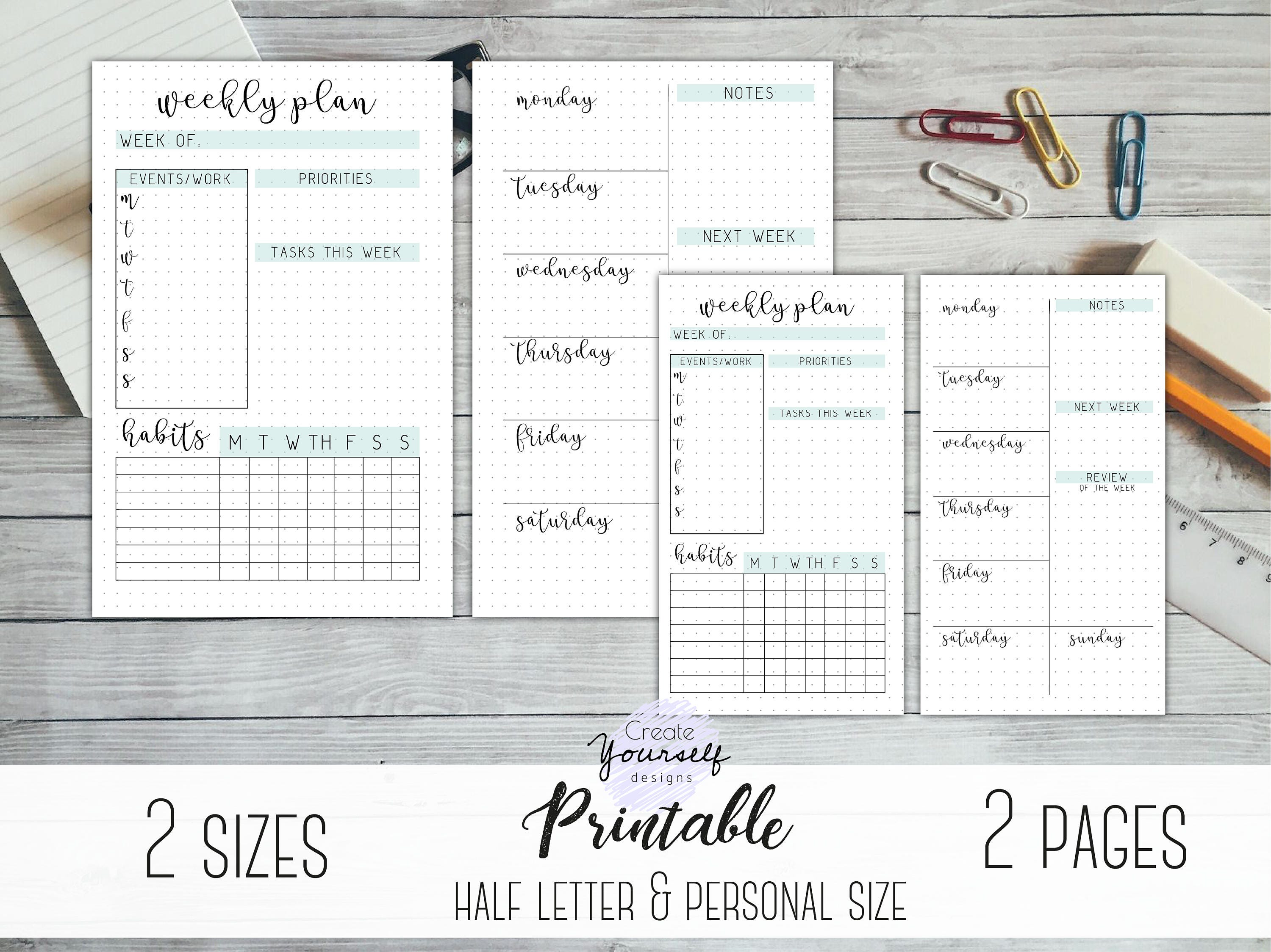 Deluxe Grid Journal Kit Planner Inserts Dot Journal Daily Agenda Weekly  Schedule Monthly Calendar Instant Download PDF 