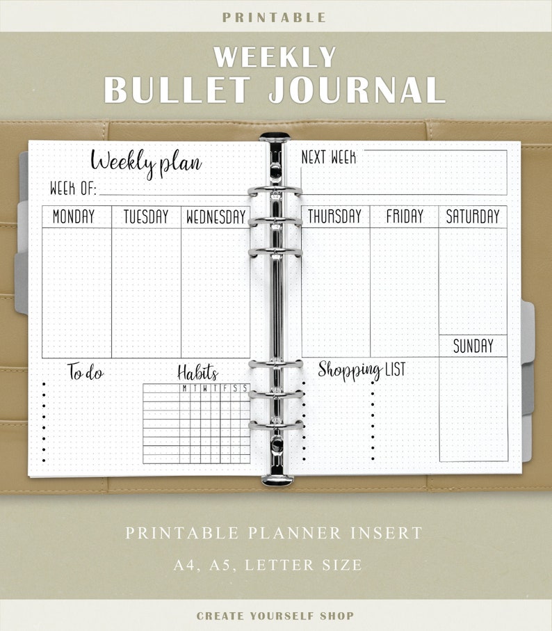 Printable Weekly Journal Bujo Planner Insert Journal - Etsy