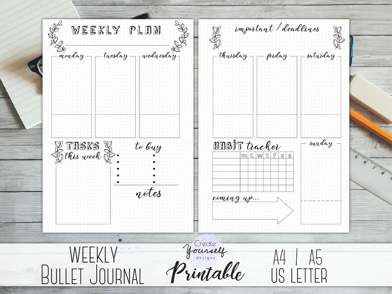 Printable bullet journal weekly bullet journal pages weekly | Etsy