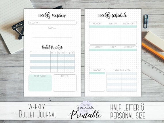 weekly bullet journal printable planner insert planner etsy