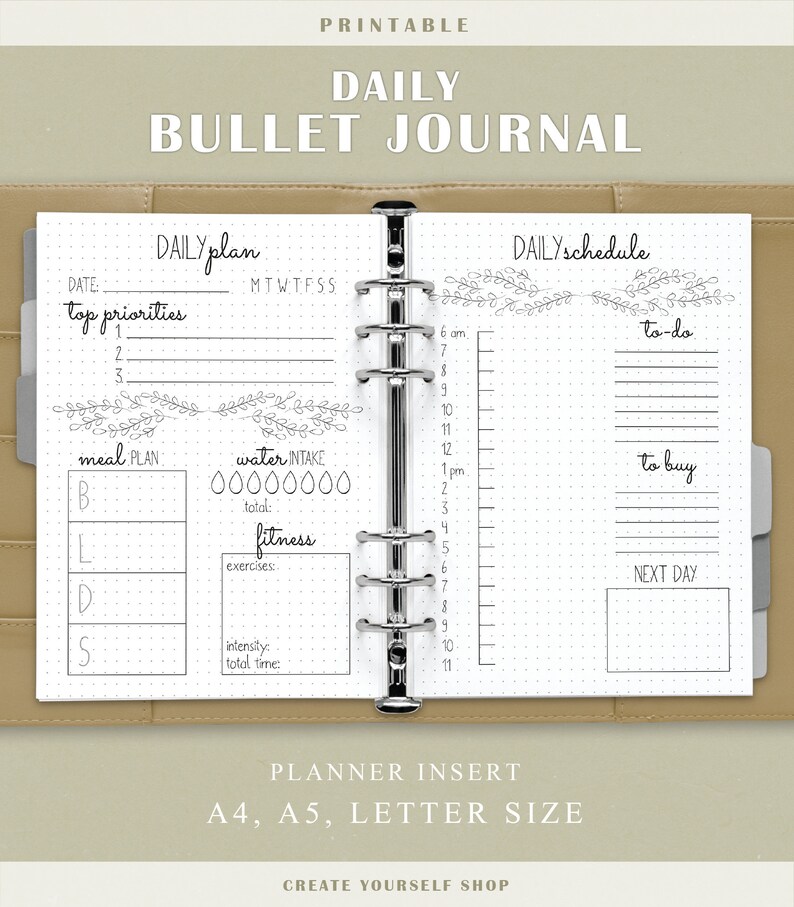 Bullet Journal Printable Daily Planner Bullet Journal Etsy