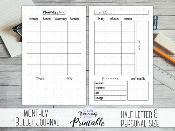 Bullet Journal Printable Monthly Planner Bullet Journal Template Dot Grid Journal Planner Insert Half Letter Personal Size Planner Bullet Journal Printable Monthly Planner Bullet Journal Template Dot Grid Journal Planner Insert Half Letter Personal Size Planner