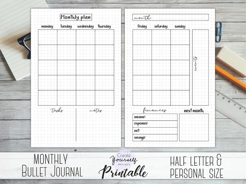 Bullet Journal Printable Monthly Planner Bullet Journal - Etsy Australia