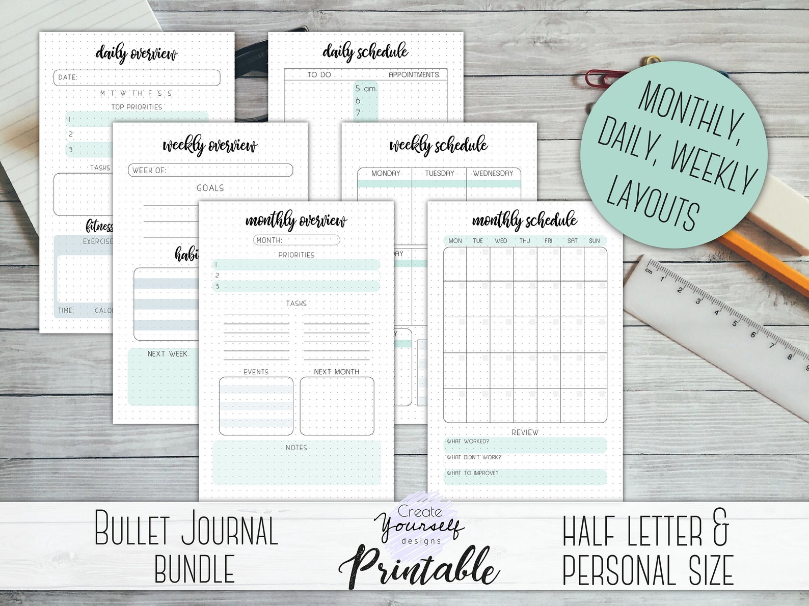 Printable Bullet Journal Starter Kit Planner Insert Weekly | Etsy