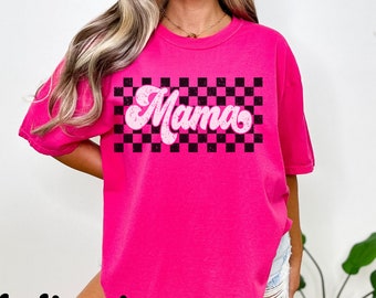 Cute, Retro, Checkered Mama Comfort Colors Shirt, Mother's Day Gift, Mom Life Shirt, Motherhood Shirt, Gift for Mom, New Mom Gift