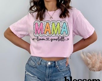 Custom, Comfort Colors Mama Shirt, Personalized with Kid's Names, Cute Mother's Day Gift, New Mom Gift, Pregnancy Announcement, Mom Life