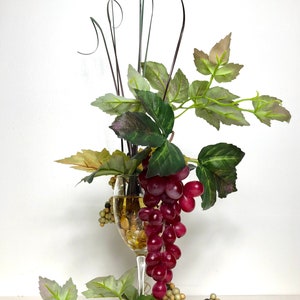 Wine Grapes Artificial, Silk  Flower Arrangement in a Wine Glass
