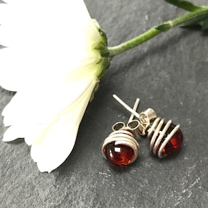 Sterling Silver Stud Earrings with Amber Gemstones, Silver Earrings, Gemstone Earrings, Amber Earrings, Stud Earrings