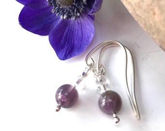 Sterling Silber Amethyst und Kristall Ohrringe, Silber Ohrringe, Amethyst Ohrringe, Baumeln Ohrringe, Tropfen Ohrringe, Lila Ohrringe, Edelstein