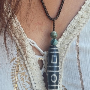 Collar Cielo y Tierra Dzi – Talismán de ágata negra, colgante de macramé de equilibrio Yin Yang