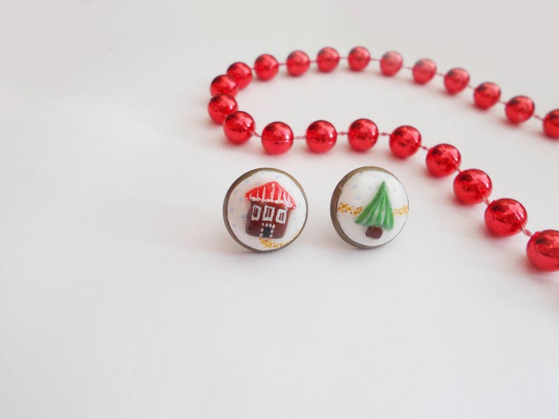 Christmas stud earrings Winter jewelry Christmas earrings Etsy