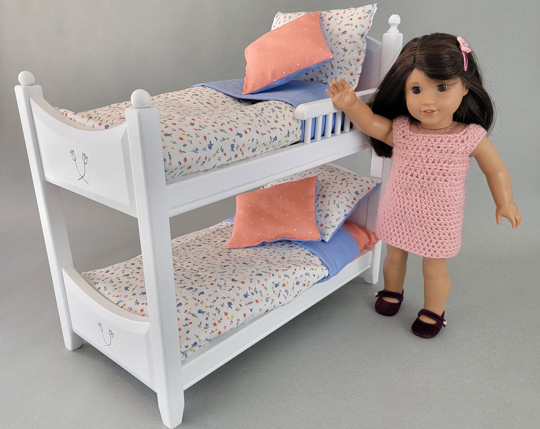 Bunk Bed for 18 Inch Dolls With Meadow Flowered Bedding, Hand Made
