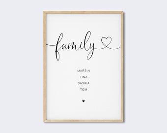 Poster *Family* personalisiert mit Namen für Familien • Geschenk für Hochzeit, Geburt