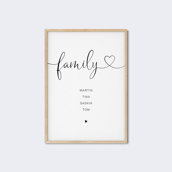 Poster *Family* personalisiert mit Namen für Familien • Geschenk für Hochzeit, Geburt