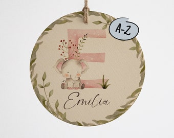 Namensschild *Tier Monogramm* aus Holz • Personalisiertes Türschild für Kinderzimmer • Babygeschenk, Geschenk zur Geburt und Taufe